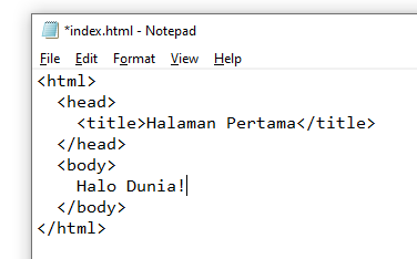 HTML di Notepad