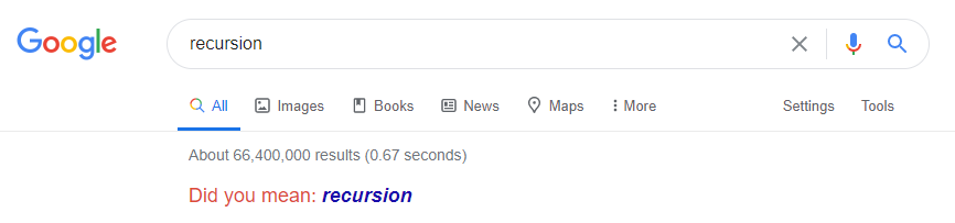 Google menyarankan hasil yang rekursif